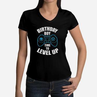 Birthday Boy Time To Level Up Women V-Neck T-Shirt | Crazezy