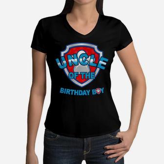 Birthday Boy Uncle Patrol Dogs Lover Kid Women V-Neck T-Shirt | Crazezy AU
