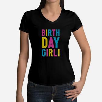 Birthday Girl Its My Birthday 90'S Style Retro Girls Fitted Kids Women V-Neck T-Shirt | Crazezy
