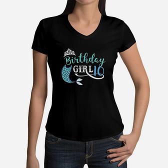 Birthday Girl Mermaid Princess 10 Year Old Women V-Neck T-Shirt | Crazezy