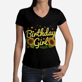 Birthday Girl Sunflower Birthday Party Family Matching Women V-Neck T-Shirt | Crazezy