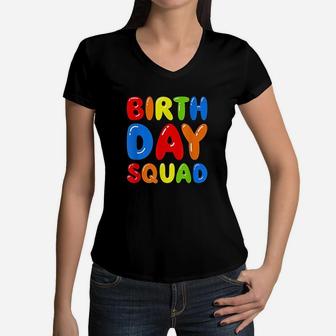Birthday Squad Awesome Birthday Boy Party Gift Women V-Neck T-Shirt | Crazezy