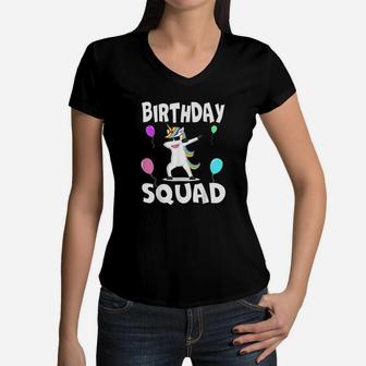 Birthday Squad Cute Unicorn Bday Team Men Women Kids Women V-Neck T-Shirt | Crazezy AU