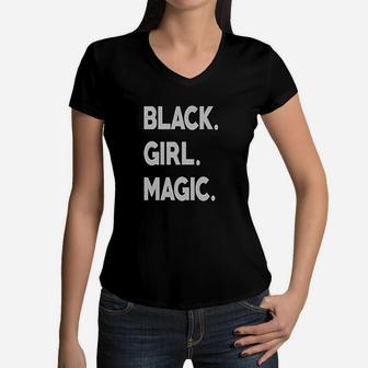 Black Girl Magic Youth Women V-Neck T-Shirt | Crazezy