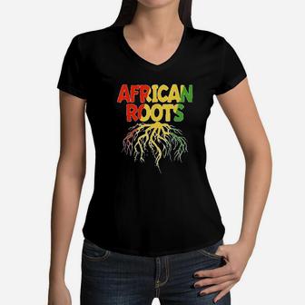 Black History Month African Roots Women V-Neck T-Shirt - Seseable