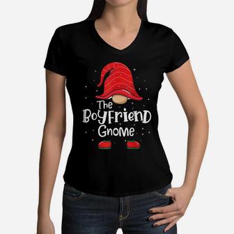 Boyfriend Gnome Funny Christmas Matching Family Pajama Women V-Neck T-Shirt | Crazezy DE