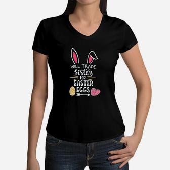 Boys And Girls Funny Easter Bunny Women V-Neck T-Shirt | Crazezy