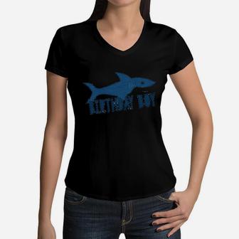 Boy's Shark Birthday Women V-Neck T-Shirt | Crazezy CA