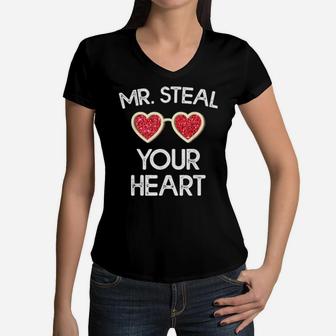 Boys Valentine Mr Steal Your Heart Toddler Women V-Neck T-Shirt - Monsterry CA