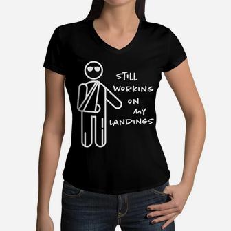 Broken Arm Kids Get Well Working On Landings Funny Gift Tee Women V-Neck T-Shirt | Crazezy AU