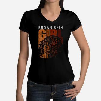 Brown Skin Girl Black Shirt Women V-Neck T-Shirt - Thegiftio UK