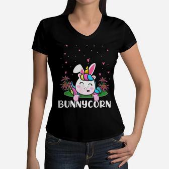 Bunnycorn Unicorn Girls Kids Funny Easter Egg Hunting Women V-Neck T-Shirt | Crazezy UK