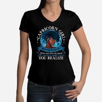 Capricorn Girls Black Queen Best January Birthday Gift Women V-Neck T-Shirt | Crazezy UK