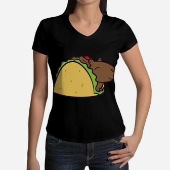 Capybara Gift Kids Tacobara Funny Capybara Tacos Women V-Neck T-Shirt | Crazezy