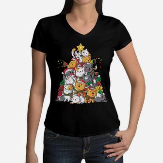 Cat Christmas Tree Meowy Catmas Xmas Kids Girls Boys Gifts Sweatshirt Women V-Neck T-Shirt | Crazezy DE