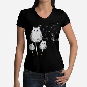 Cat Dandelion Amazing Flower Cat Lover Design Women Girls Women V-Neck T-Shirt | Crazezy DE