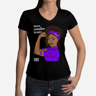 Chiari Malformation Warrior Black Girl Awareness Women V-Neck T-Shirt | Crazezy UK