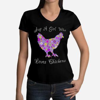 Chicken Farm Animal Lover - Just A Girl Who Loves Chickens Women V-Neck T-Shirt | Crazezy AU