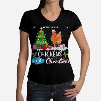 Chicken Santa Christmas Pajamas Funny Xmas Just A Girl Loves Sweatshirt Women V-Neck T-Shirt | Crazezy DE