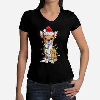 Chihuahua Santa Christmas Tree Lights Xmas Gifts Boys Men Sweatshirt Women V-Neck T-Shirt | Crazezy DE