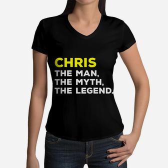 Chris The Man, The Myth, The Legend Gift Men Boys Women V-Neck T-Shirt | Crazezy