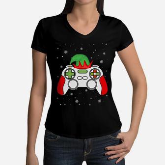 Christmas Elf Gamer Controller Boys Kids Teens Gaming Xmas Women V-Neck T-Shirt | Crazezy UK