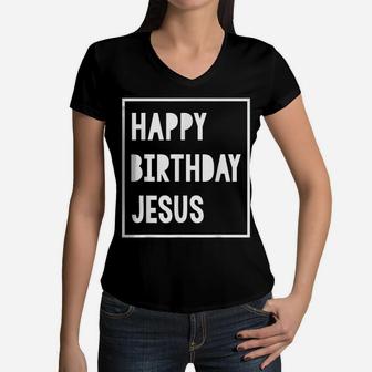 Christmas For Boys Girls Toddlers Kids Happy Birthday Jesus Women V-Neck T-Shirt | Crazezy