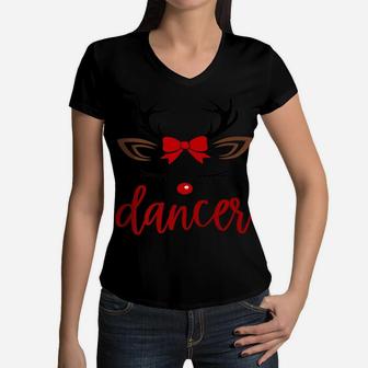 Christmas Girl Reindeer Family Dancer Women V-Neck T-Shirt | Crazezy UK