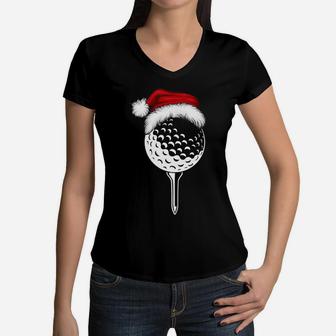 Christmas Golf Ball Santa Hat Xmas Boys Men Pajama Tee Women V-Neck T-Shirt | Crazezy