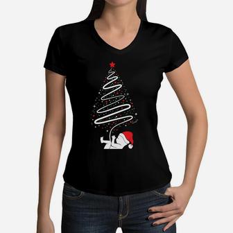 Christmas Pregnancy Shirt Expecting Baby Boy Xmas Tree Sweatshirt Women V-Neck T-Shirt | Crazezy
