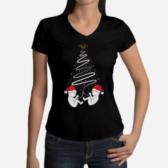 Christmas Pregnancy Shirt Expecting Twin Girls Xmas Tree Women V-Neck T-Shirt | Crazezy
