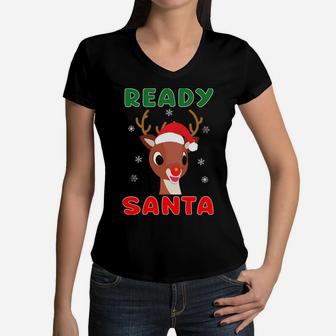 Christmas Rudolph Red Nose Reindeer Kids Gift Women V-Neck T-Shirt | Crazezy UK