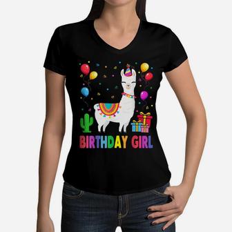 Cool Cute Alpaca Llama Cactus Girls Birthday Party Animal Women V-Neck T-Shirt | Crazezy