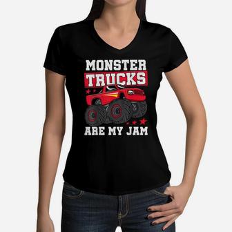 Cool Monster Trucks Are My Jam Kids Boys & Girls Birthday Women V-Neck T-Shirt | Crazezy UK
