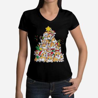 Corgi Christmas Tree Dog Santa Merry Corgmas Xmas Gifts Boys Women V-Neck T-Shirt | Crazezy DE