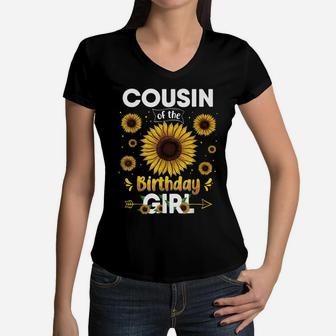 Cousin Of The Birthday Girl Sunflower Party Family Matching Women V-Neck T-Shirt | Crazezy UK