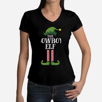 Cowboy Elf Matching Family Group Christmas Party Pajama Women V-Neck T-Shirt | Crazezy