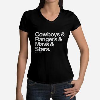 Cowboys Rangers Mavs Stars Women V-Neck T-Shirt | Crazezy