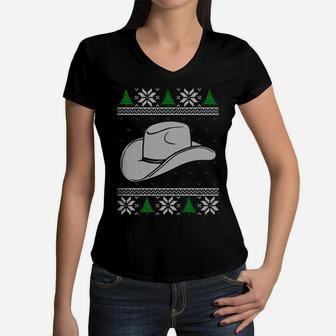 Cowman Xmas Gift Cowboy And Cowgirl Hat Lover Ugly Christmas Sweatshirt Women V-Neck T-Shirt | Crazezy