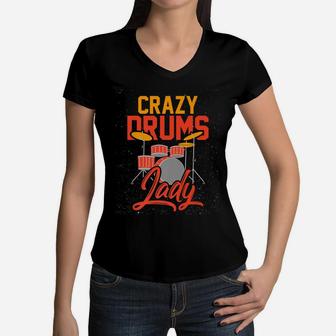 Crazy Drums Lady - Women Girl Drummer Women V-Neck T-Shirt | Crazezy DE