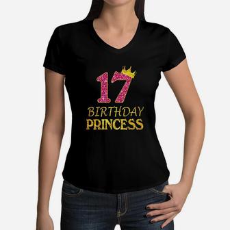 Crown 17Th Birthday Princess Girl 17 Years Old Gifts Women V-Neck T-Shirt | Crazezy