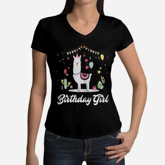 Cute Alpaca Llama Cactus Girls Birthday Party Animal Gift Women V-Neck T-Shirt | Crazezy UK