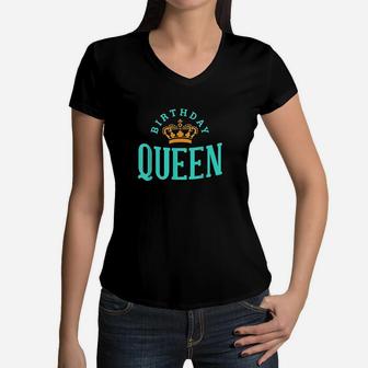 Cute Birthday Queen Crown Tiara Party Gift Women Girl Women V-Neck T-Shirt | Crazezy