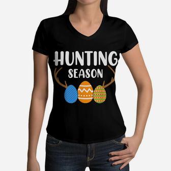 Cute Easter Egg Hunting Season Boys Girls Kids Women V-Neck T-Shirt | Crazezy CA
