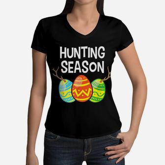 Cute Easter Egg Hunting Season Boys Girls Kids Women V-Neck T-Shirt | Crazezy