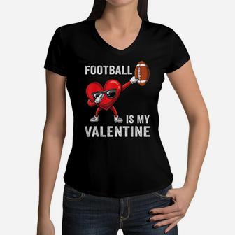 Cute Football Lover Heart Dabbing Valentines Day Boys Gift Women V-Neck T-Shirt | Crazezy UK
