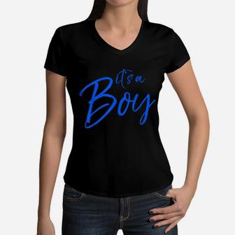 Cute Gender Reveal Item Social Media Reveal Idea It's A Boy Women V-Neck T-Shirt | Crazezy