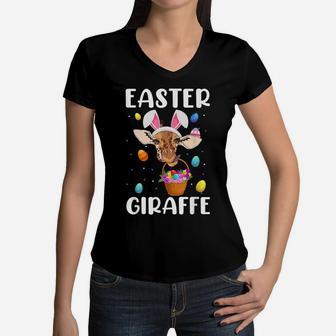 Cute Giraffee Easter Egg Basket Boys Girls Kids Animal Lover Women V-Neck T-Shirt | Crazezy AU