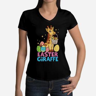 Cute Giraffee Easter Egg Basket Boys Girls Kids Animal Lover Women V-Neck T-Shirt | Crazezy DE