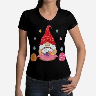 Cute Gnomes Bunny Boys Girls Kids Easter Egg Hunting Women V-Neck T-Shirt | Crazezy CA